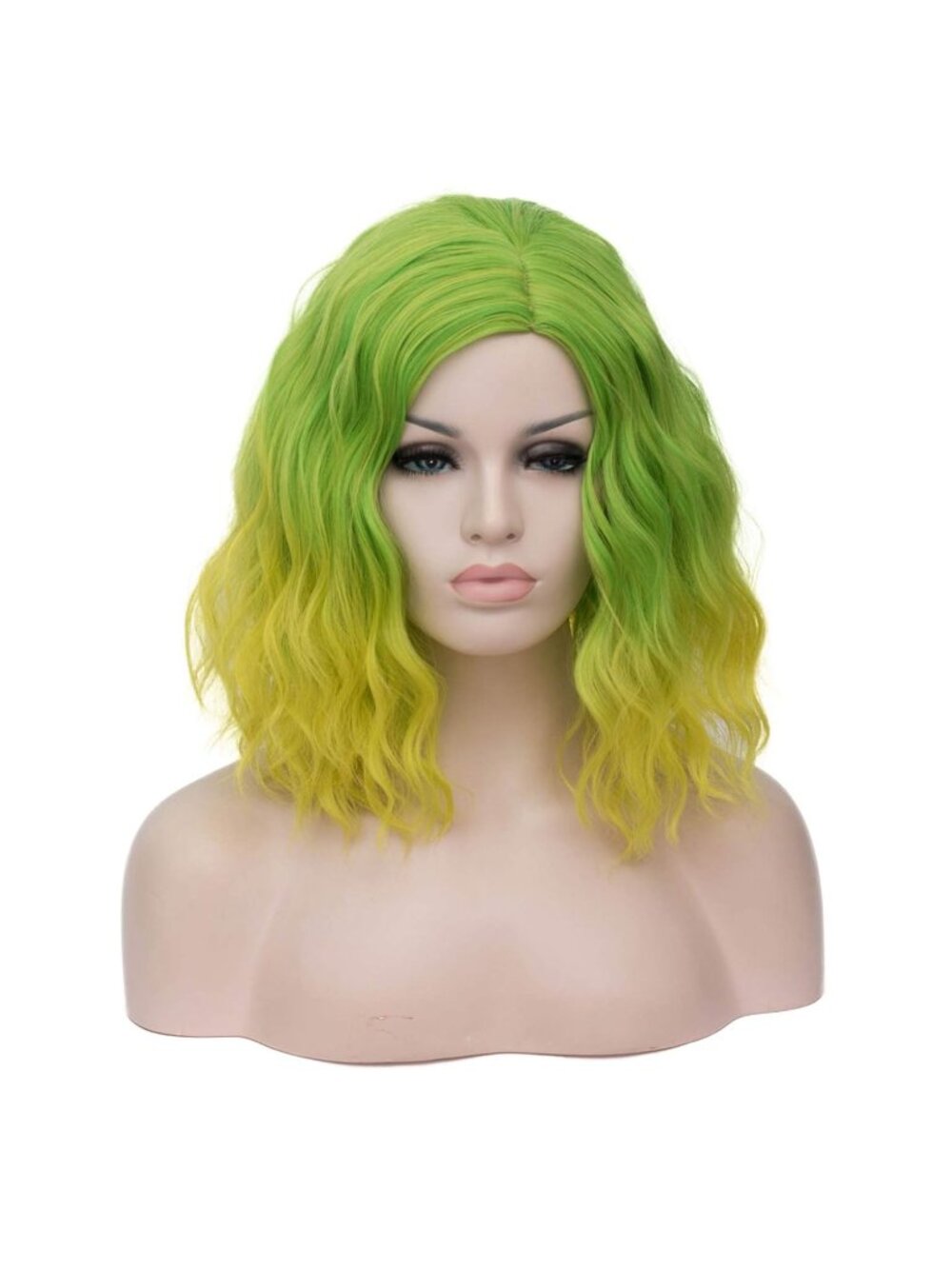 Women Green Ombre Heat Resistant Wavy Curly Cosplay Halloween Bob Party Wig
